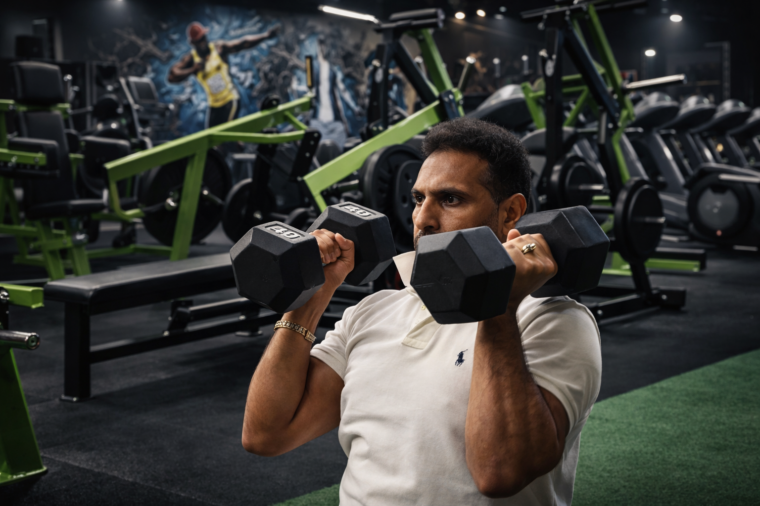Manish training with dumbbells at Lifechoice Fitness